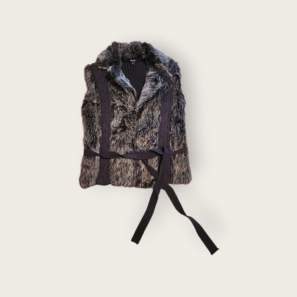 Vintage Y2k early 2000s XOXO grey faux fur tie front open sweater vest